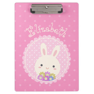 Porte-bloc Fille rose mignonne Kawaii Bunny & Fleurs Nom Pers