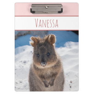 Porte-bloc Filles roses Nom personnalisé Quokka sur la plage