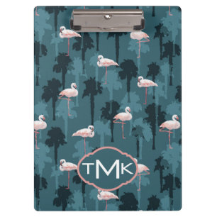 Porte-bloc Flamants roses en pastel sur le monogramme de Teal