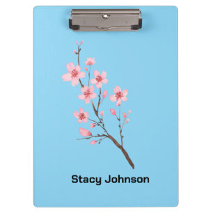 Porte-bloc Fleur de cerisier bleu ciel personnalisée féminine
