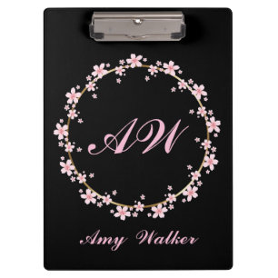 Porte-bloc Fleur de cerisier rose Monogramme Feminine Florale