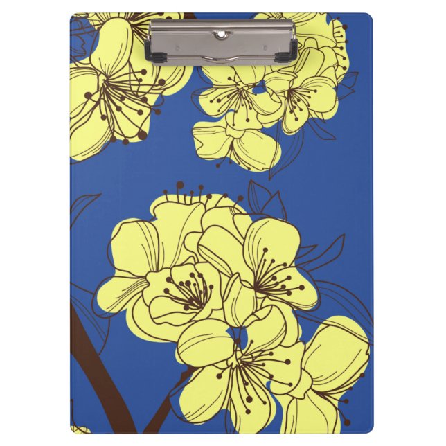 Porte-bloc Fleur de pomme jaune dessinée à la main sur bleu (Devant)