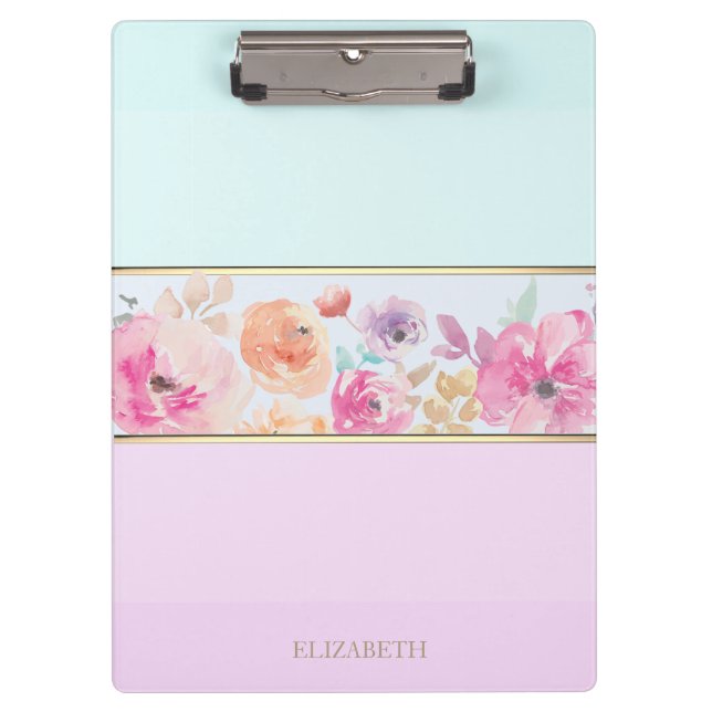Porte-bloc Fleurs aquarelles à rayures tendance personnalisée (Devant)
