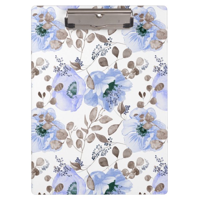 Porte-bloc Fleurs Aquarelles Bleues Chic (Devant)