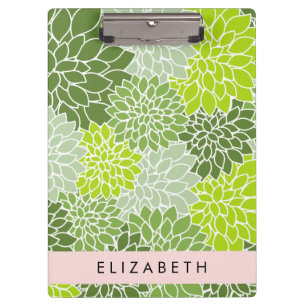 Porte-bloc Fleurs Dahlia Vertes, Motif Floral, Votre Nom