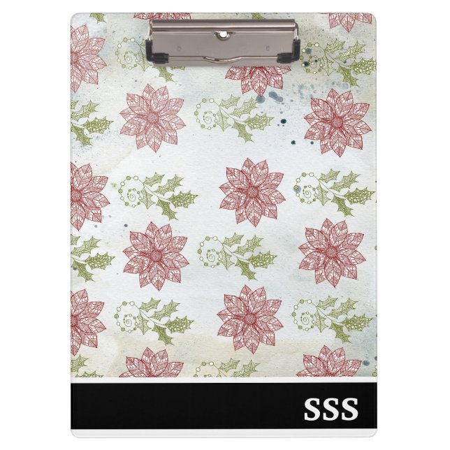 Porte-bloc Fleurs de Noël Monogrammes modernes (Devant)