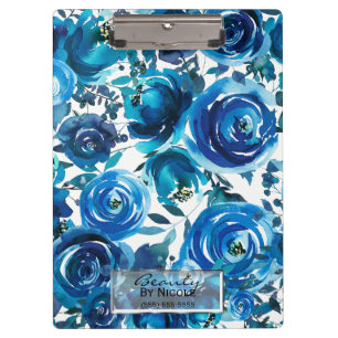 Porte-bloc Fleurs Florales Indigo Bleu Élégantes Personnalisé