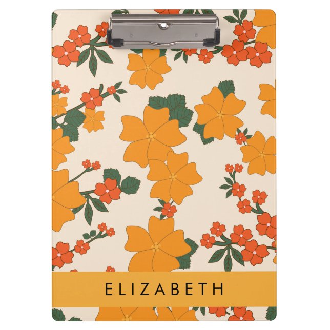 Porte-bloc Fleurs Oranges, Motif De Fleurs, Votre Nom (Devant)