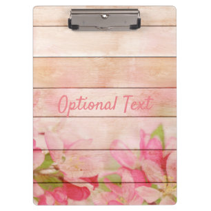 Porte-bloc Fleurs roses rustiques sur bois