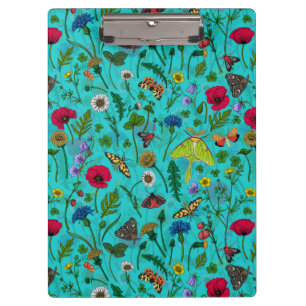 Porte-bloc Fleurs sauvages et papillons de nuit sur turquoise