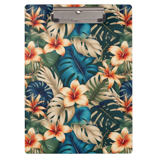 Porte-bloc Fleurs tropicales au feuillage bleu et vert (Devant)