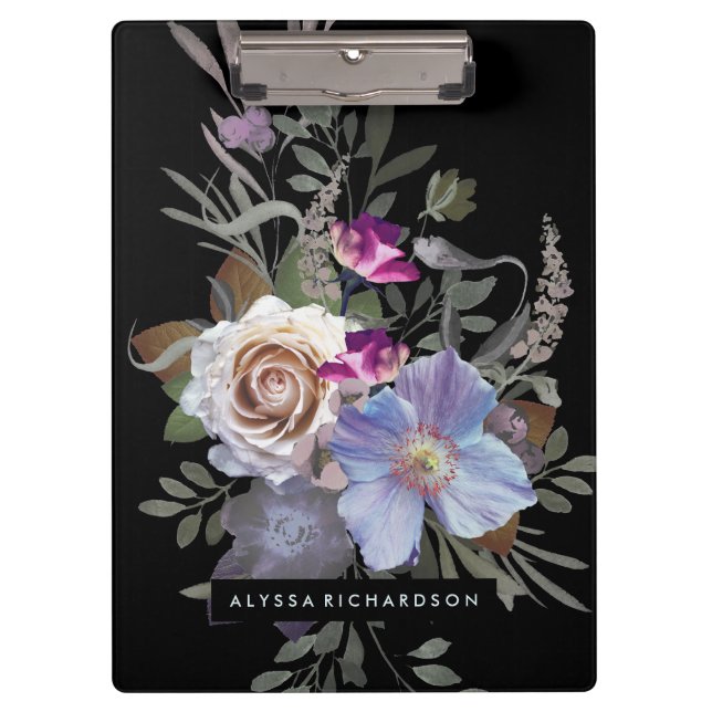 Porte-bloc Floral déprimé foncé sur le noir (Devant)