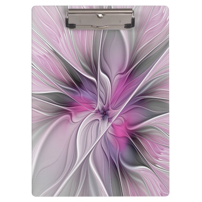 Porte-bloc Floral Fractal moderne Fleur Abstraite rose gris (Devant)