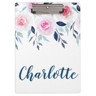 Porte-bloc Floral rose Roses Aquarelle Nom personnalisé