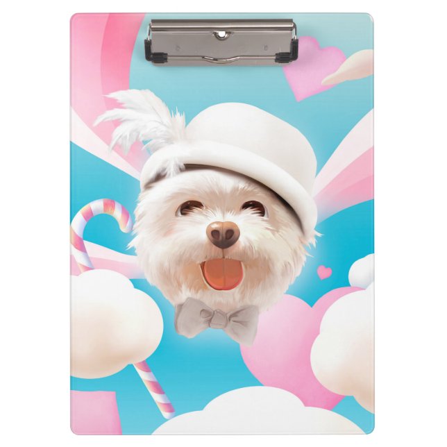 Porte-bloc Fluffy Dog avec Casquette blanc (Devant)