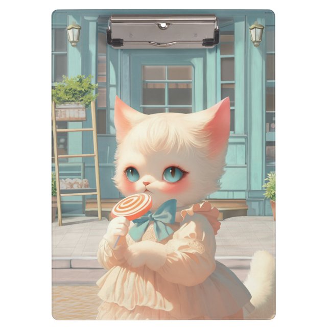 Porte-bloc Fluffy Kitten avec Lollipop à la pâtisserie (Devant)