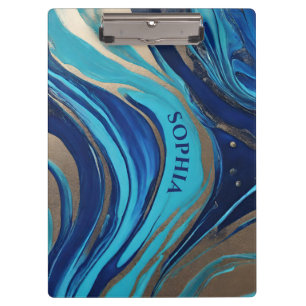 Porte-bloc Flux Abstrait moderne Art- Bleu et Or-