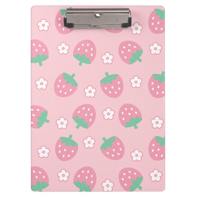 Porte-bloc Fraises Fleurs blanches roses Sakura Kawaii Cute (Devant)