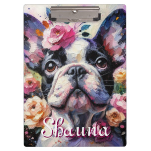 Porte-bloc French Bulldog avec Floral Rose Personnalisé