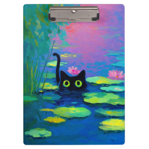 Porte-bloc Funny Chat noir nager dans l'étang   L'art bizarre