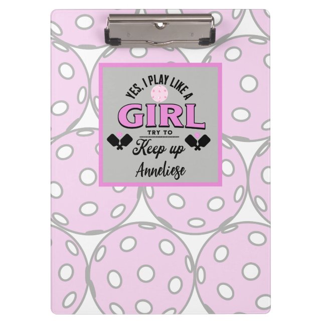 Porte-bloc Funny Personalized Pickleball "Play Like A Girl" (Devant)