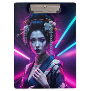 Porte-bloc Geisha with Neon Background – Fridge Magnet Art
