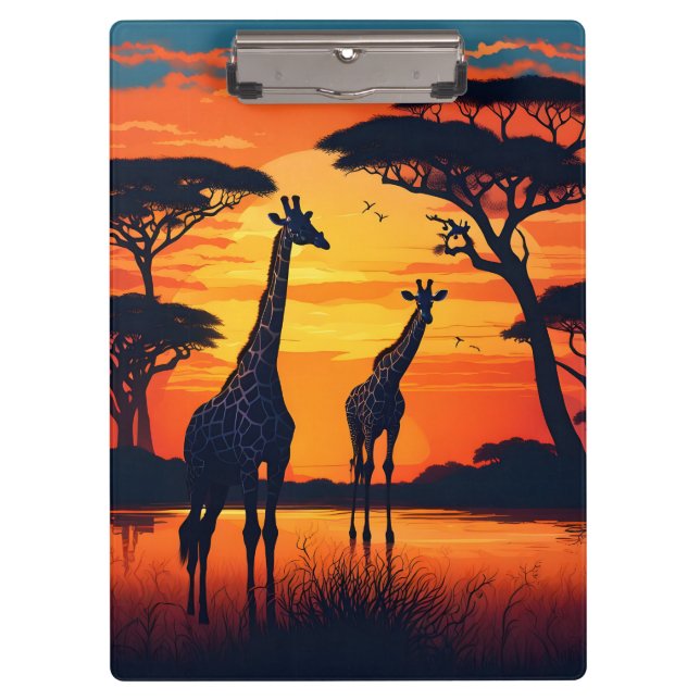 Porte-bloc Girafes au trou d'eau au coucher du soleil (Devant)