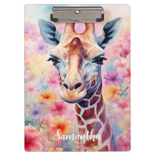 Porte-bloc Giraffe mignonne en fleurs roses