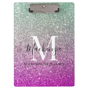 Porte-bloc Girl Aqua Blue Pink Ombre Parties scintillant Nom