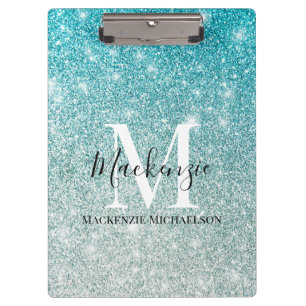 Porte-bloc Girl Aqua Blue Silver Ombre Parties scintillant No