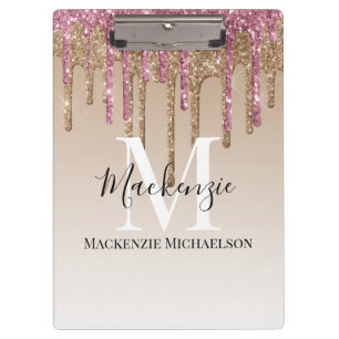 Porte-bloc Girl Gold Parties scintillant rose Nom du monogram