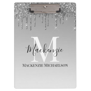 Porte-bloc Girver Silver Grey Parties scintillant Nom du mono