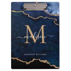 Porte-bloc Glam Navy Blue Gold Parties scintillant Agate Géod