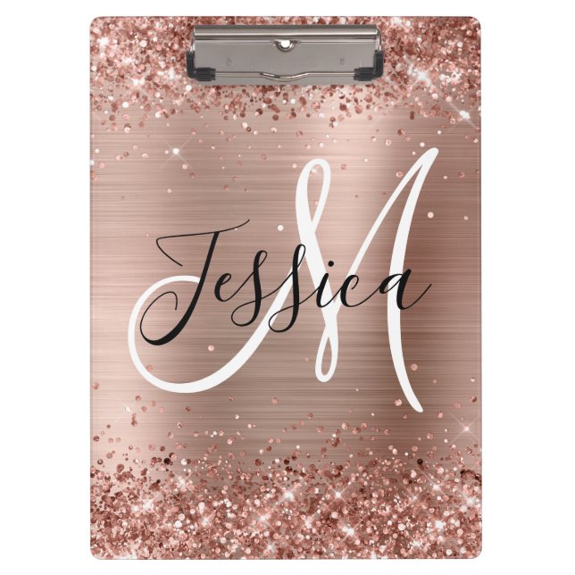 Porte-bloc Glitter Rose or huile noir et blanc Monogramme (Devant)
