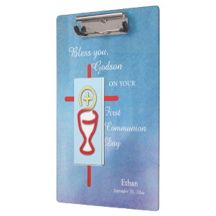 Porte-bloc Godson, première communion sainte, bleu