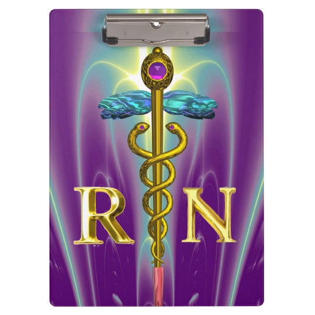 Porte-bloc GOLD CADUCEUS SYMBOLE INFIRMIÈRE ENREGISTRÉ Purple (Devant)