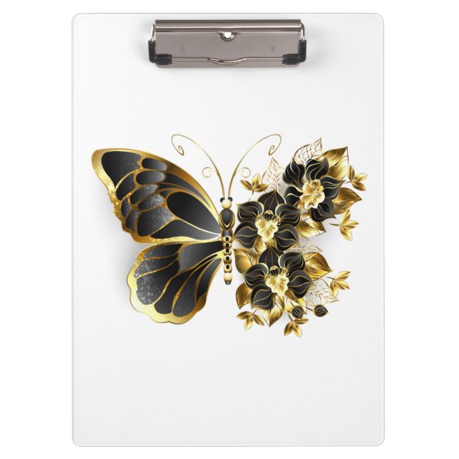 Porte-bloc Gold flower Butterfly with Black Orchid (Devant)