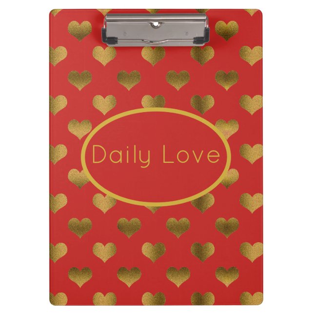 Porte-bloc Gold Hearts sur Red Personnalisable (Devant)