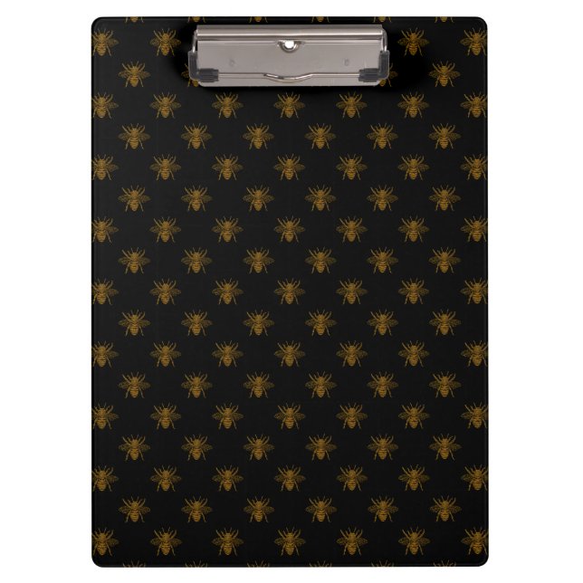 Porte-bloc Gold Metallic Foil Bees on Black (Devant)