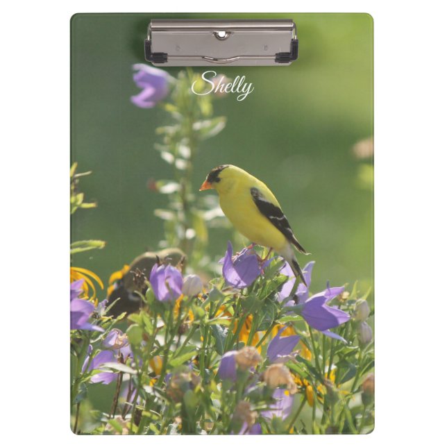 Porte-bloc Goldfinch sur Harebell Flower (Devant)