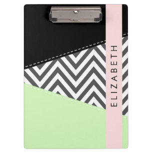 Porte-bloc Grey Zigzag, Grey Chevron, Mint, Votre Nom