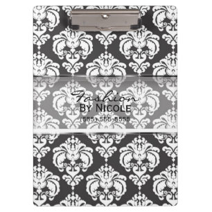 Porte-bloc Gris & Blanc Damas Chic Élégant Glam Personnalisé