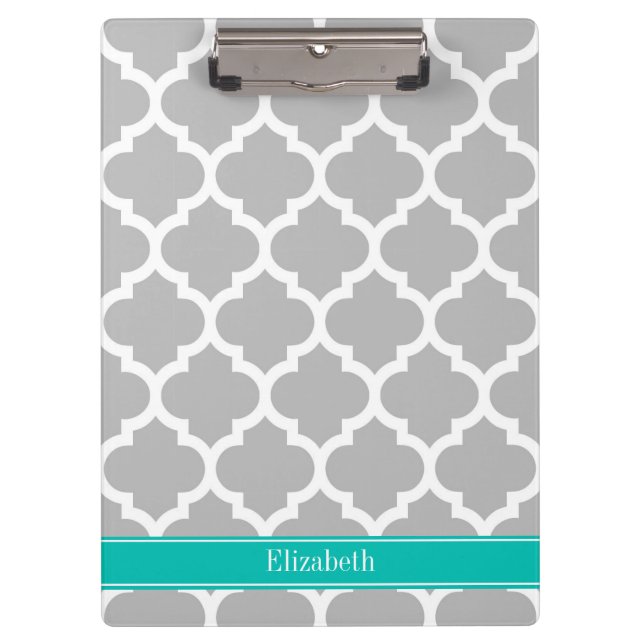Porte-bloc Gris Blanc Marocain #5 Nom Turquoise Monogramme (Devant)