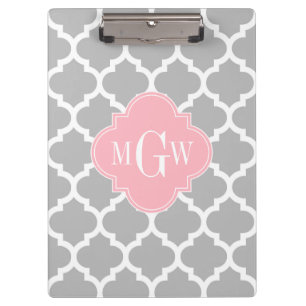 Porte-bloc Gris Blanc Marocain #5 Rose 3 Monogramme initial
