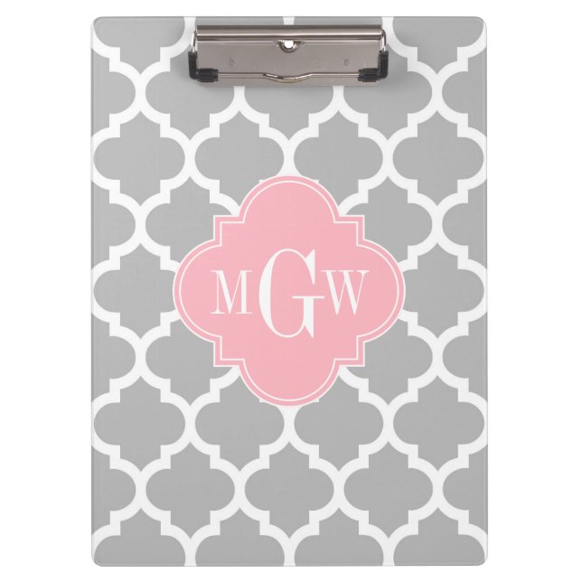 Porte-bloc Gris Blanc Marocain #5 Rose 3 Monogramme initial (Devant)
