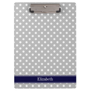 Porte-bloc Gris Blanc Pois Marine Nom bleu Monogramme