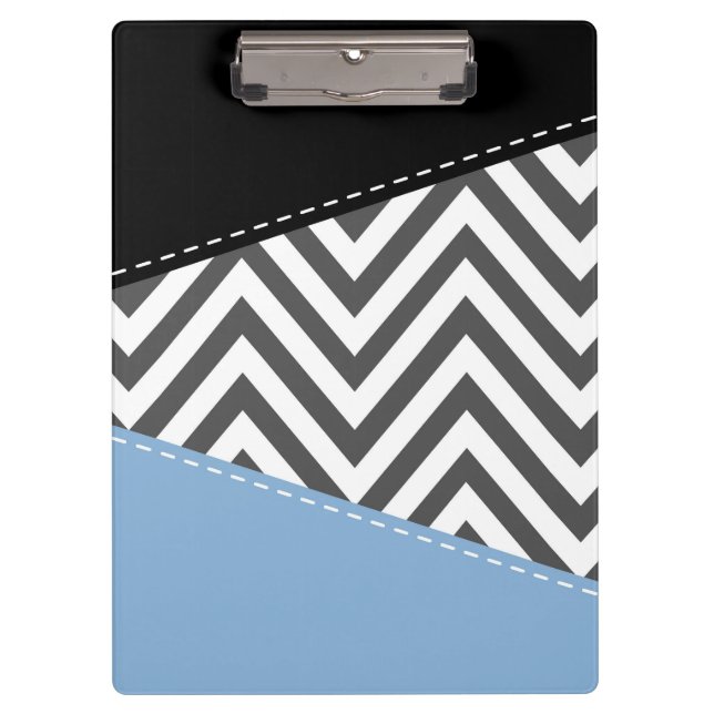 Porte-bloc Gris Zigzag, Gris Chevron, Motif Zigzag, Bleu (Devant)