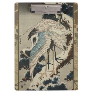 Porte-bloc Grues sur un pin couvert de neige Hokusai