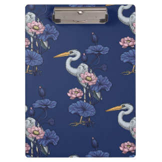Porte-bloc Héron dans le jardin de lotus rose sur fond bleu d
