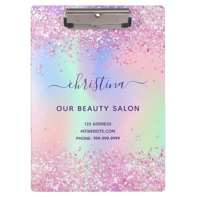 Porte-bloc Holographe de parties scintillant rose vif (Devant)
